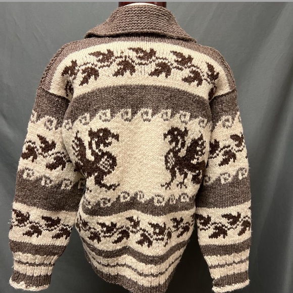 Vintage cowichan cardigan sweater w dragon gargoyle retro cardigan sweater wool - Picture 2 of 4